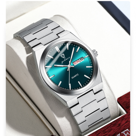 Gohuos, Ceas barbati de mana, Casual, Quartz, Data, Zilele saptamanii, Otel, Argintiu Albastru [1]