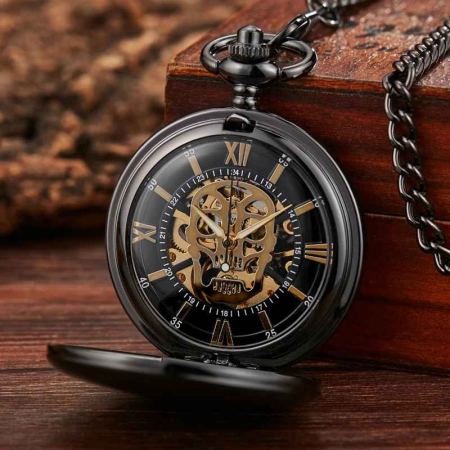 Gorben P186 Ceas de Buzunar Mecanic Retro Skeleton, Hand Wind, Lanț, Roman [1]