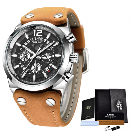 Lige Ceas barbatesc Cronograf Quartz Curea din piele naturala [2]