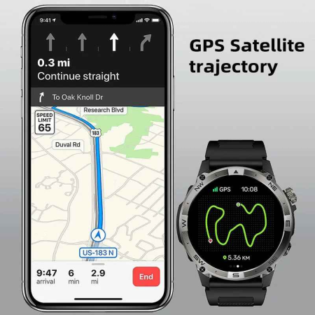 NORTH EDGE HK08 Smartwatch GPS 1.43'' AMOLED, Bluetooth Call, Altimetru, Barometru, Compas, Monitorizare Puls, Oxigen, Somn, 7 Zile Baterie, Fitbeing App [1]