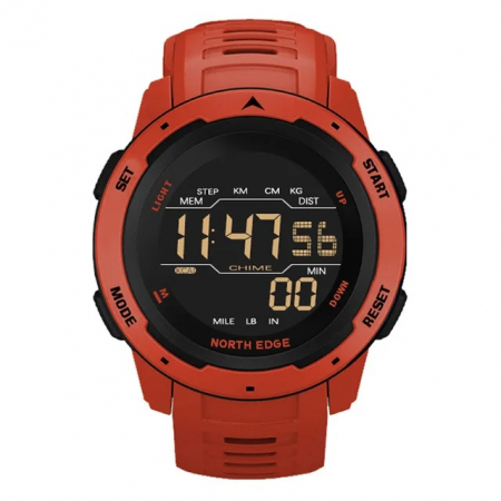 Smartwatch - North Edge Mars, Pedometru, Stil Militar, Army, Sport, Calorii, Rosu