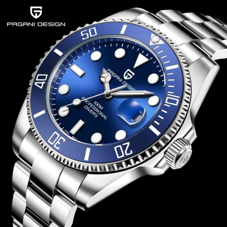 Pagani Design PD-1683 Blue Dial Ceas Bărbați Quartz Miyota 2315, Oțel Inoxidabil, Sapphire Crystal, Ceramic Bezel, Waterproof 100M [1]