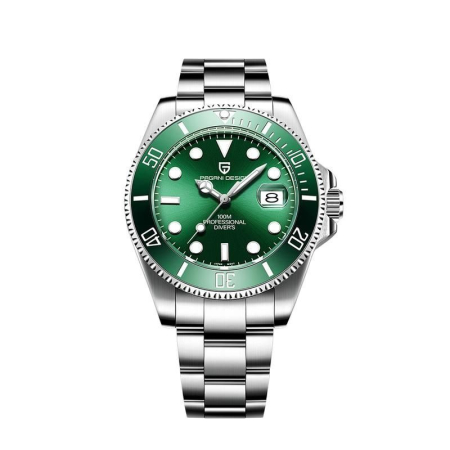 Ceasuri barbatesti - Pagani Design PD-1683 Ceas Bărbați Quartz Miyota, Cadran Verde, Brățară Argintie Oțel, Sapphire Crystal, Waterproof 100M