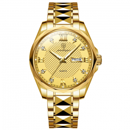 Poedagar Ceas barbatesc Cronograf Quartz Analog Casual Indici Luminosi Auriu [0]