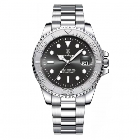 Poedagar Ceas barbatesc Quartz Business Analog Casual Indici luminosi Argintiu [0]