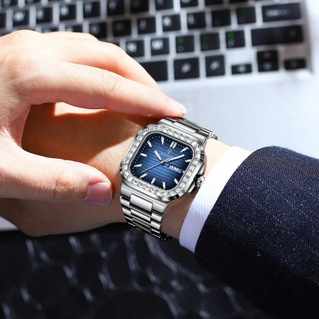 Poedagar Ceas Elegant Casual Fashion Indici Luminosi Otel Argintiu Albastru [1]