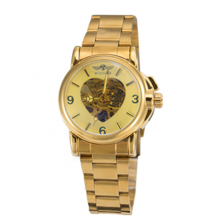 Set ceas barbatesc + ceas dama Winner Mecanic automatic Auriu Skeleton Otel inoxidabil [1]