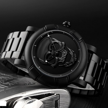 Skmei Ceas barbatesc Craniu Analog Quartz Otel Negru [2]