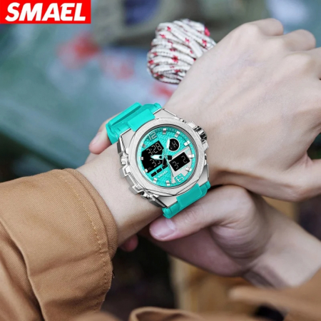Smael Ceas barbatesc de mana Cronograf Sport Dual time Led Stil Army Militar Multifunctional Albastru [1]