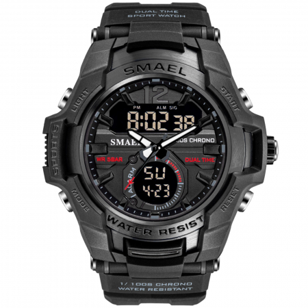 Smael Ceas barbatesc de mana Sport Stil Militar Army Cronograf Dual Time Quartz Digital Negru [0]