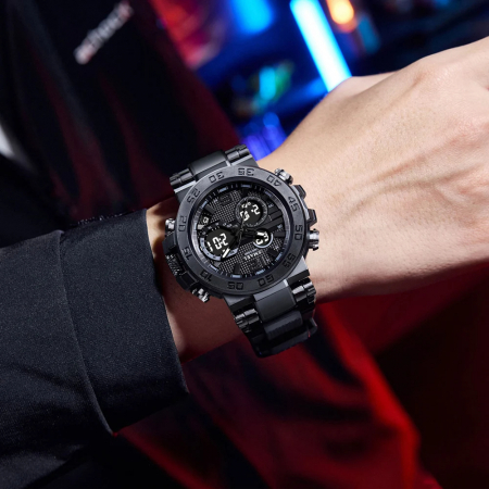 Smael Ceas barbati de mana Cronograf Sport Stil Army Militar Dual Time Cronometru Alarma Negru [3]