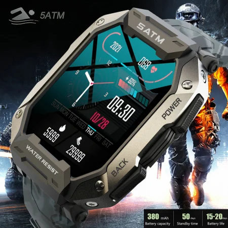 Smartwatch Tio Fitness Tracker Stil Militar Rezistenta la apa IP68 Inot Bataile inimii Monitorizeaza Oxigen din sange 24 Sporturi [2]