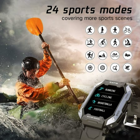 Smartwatch Tio Fitness Tracker Stil Militar Rezistenta la apa IP68 Inot Bataile inimii Monitorizeaza Oxigen din sange 24 Sporturi [1]