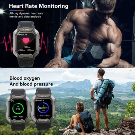 Smartwatch Tio Fitness Tracker Stil Militar Rezistenta la apa IP68 Inot Bataile inimii Monitorizeaza Oxigen din sange 24 Sporturi [5]
