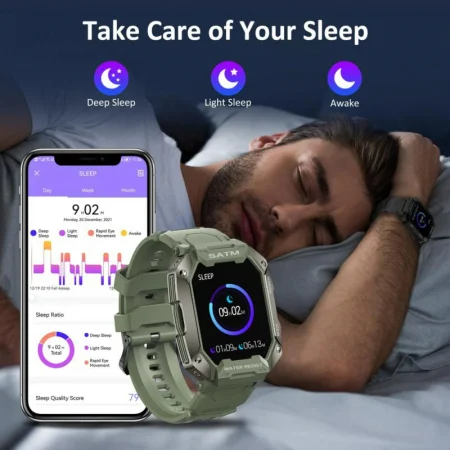 Smartwatch Tio Fitness Tracker Stil Militar Rezistenta la apa IP68 Inot Bataile inimii Monitorizeaza Oxigen din sange 24 Sporturi Army Verde [2]