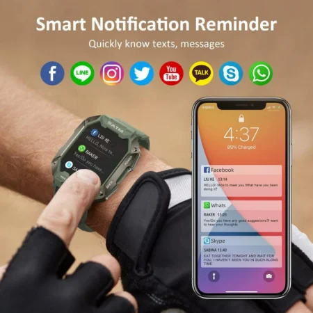 Smartwatch Tio Fitness Tracker Stil Militar Rezistenta la apa IP68 Inot Bataile inimii Monitorizeaza Oxigen din sange 24 Sporturi Army Verde [5]