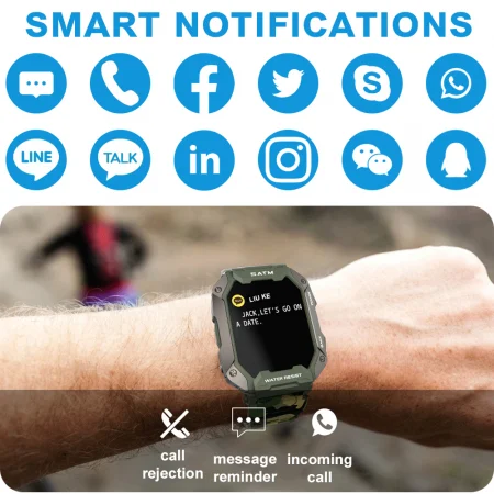 Smartwatch Tio Fitness Tracker Stil Militar Rezistenta la apa IP68 Inot Bataile inimii Monitorizeaza Oxigen din sange 24 Sporturi Army Verde [4]