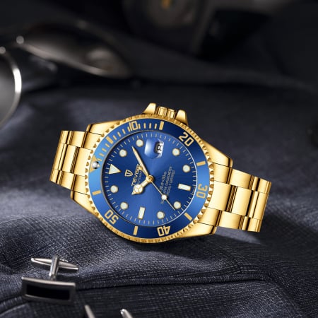 Tevise Ceas barbatesc de mana Clasic Mecanic Automatic Elegant Luxury Auriu Albastru [1]