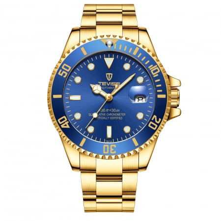 Ceasuri barbatesti - Tevise Ceas barbatesc de mana Clasic Mecanic Automatic Elegant Luxury Auriu Albastru
