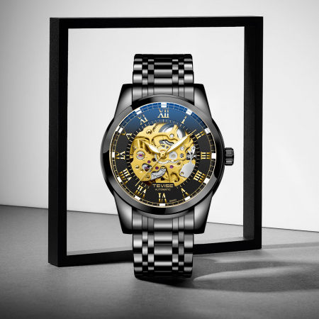 Ceas barbatesc Tevise Mecanic Automatic Business Luxury Elegant Negru Auriu [3]