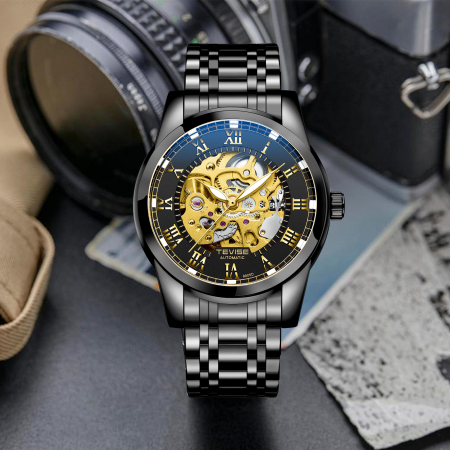 Ceas barbatesc Tevise Mecanic Automatic Business Luxury Elegant Negru Auriu [1]