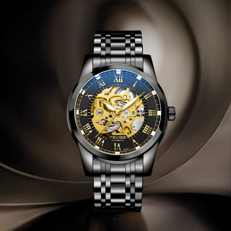 Ceas barbatesc Tevise Mecanic Automatic Business Luxury Elegant Negru Auriu [2]