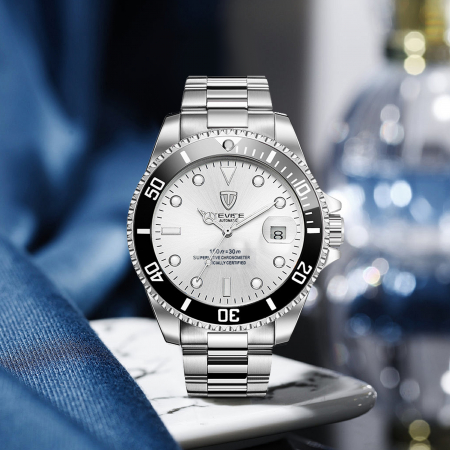 Tevise Ceas barbatesc de mana Mecanic Automatic Luxury Elegant Argintiu Alb [2]