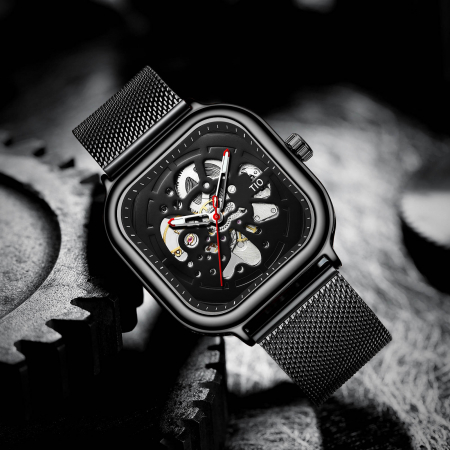 TIO Ceas mecanic automatic barbatesc Analog Negru Bratara reglabila [1]