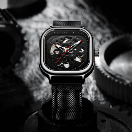 TIO Ceas mecanic automatic barbatesc Analog Negru Bratara reglabila [2]