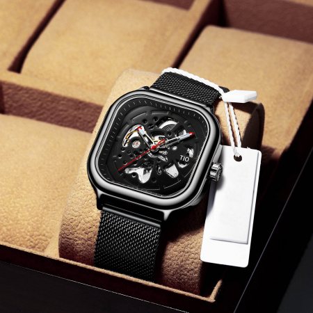TIO Ceas mecanic automatic barbatesc Analog Negru Bratara reglabila [3]