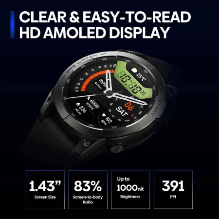 Zeblaze Stratos 3 PRO Smartwatch GPS, Ecran AMOLED 1.43", Apeluri Bluetooth, Monitorizare Puls, Oxigen, Somn, Rezistent la Apă, Negru [5]