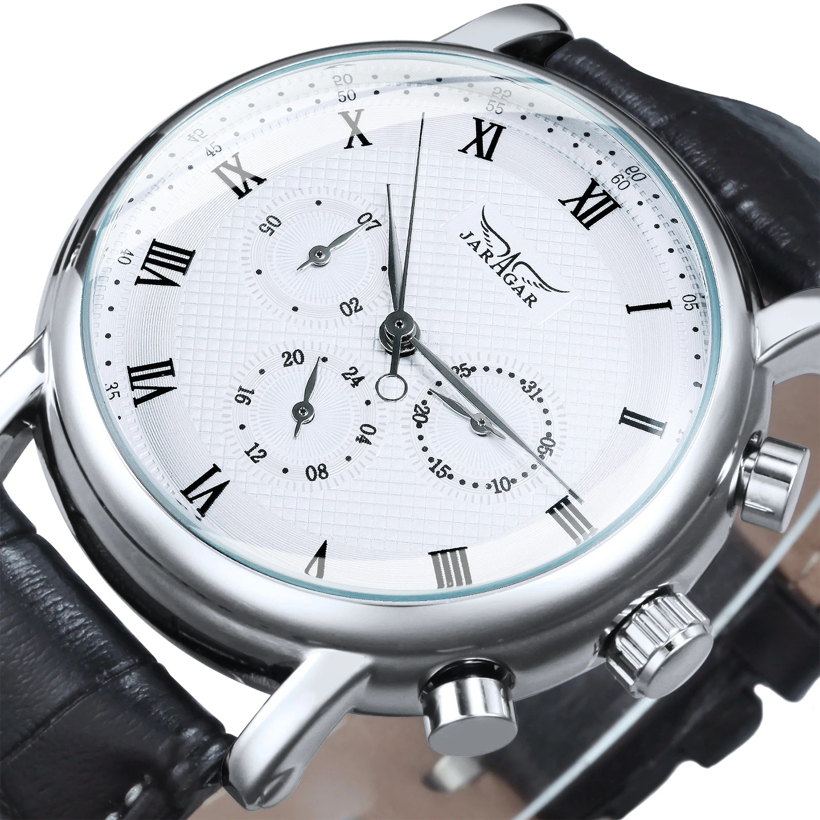 Ceas barbatesc de mana Jaragar Cronograf Multifunctional Tourbillon Mecanic Automatic Piele