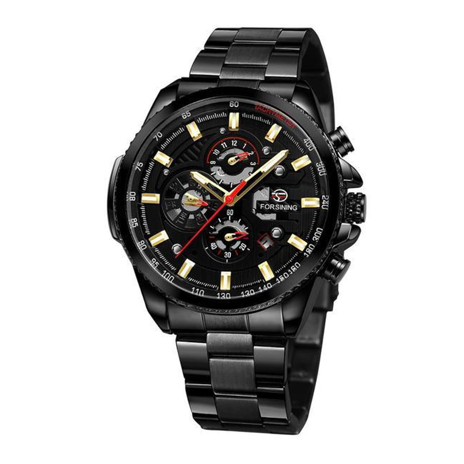 Ceas Barbati Forsining 428 Negru Mecanic ,   Design Luxury, Functii Multiple, Rezistent la Apa 3ATM