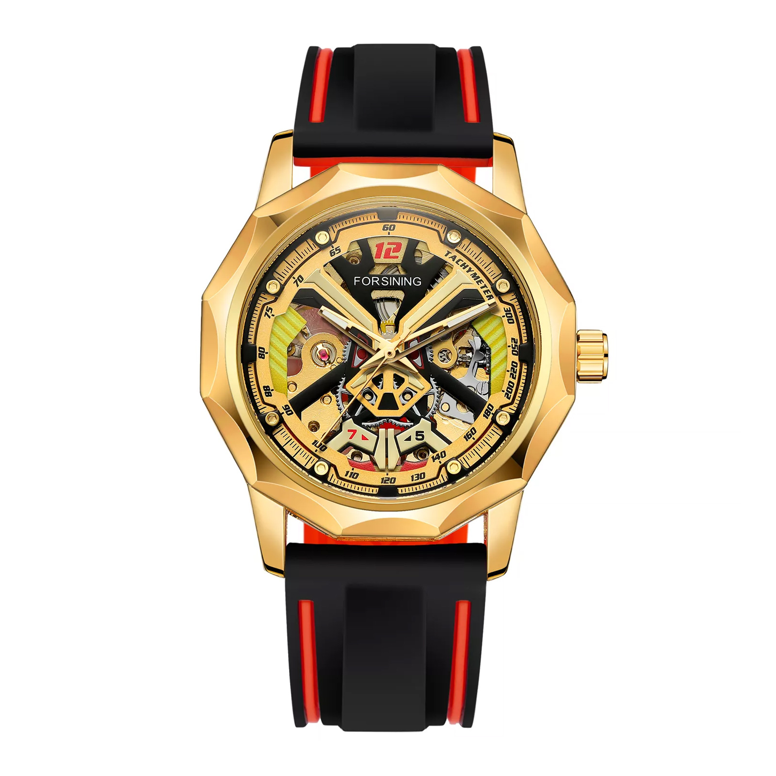Ceas Barbati Forsining 8284 Negru-Auriu Mecanic ,   Design Luxury, Functii Multiple, Rezistent la Apa 3ATM