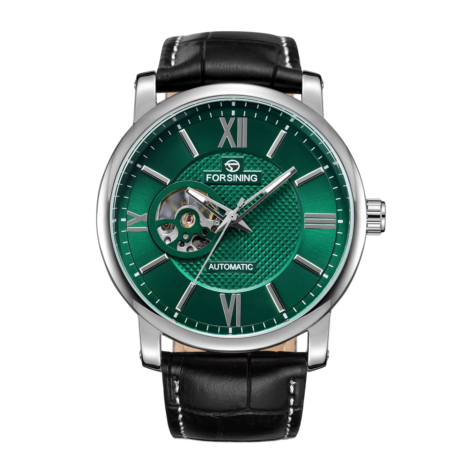 Ceas Barbati Forsining 8296 Argintiu-Verde Mecanic ,   Design Luxury, Functii Multiple, Rezistent la Apa 3ATM