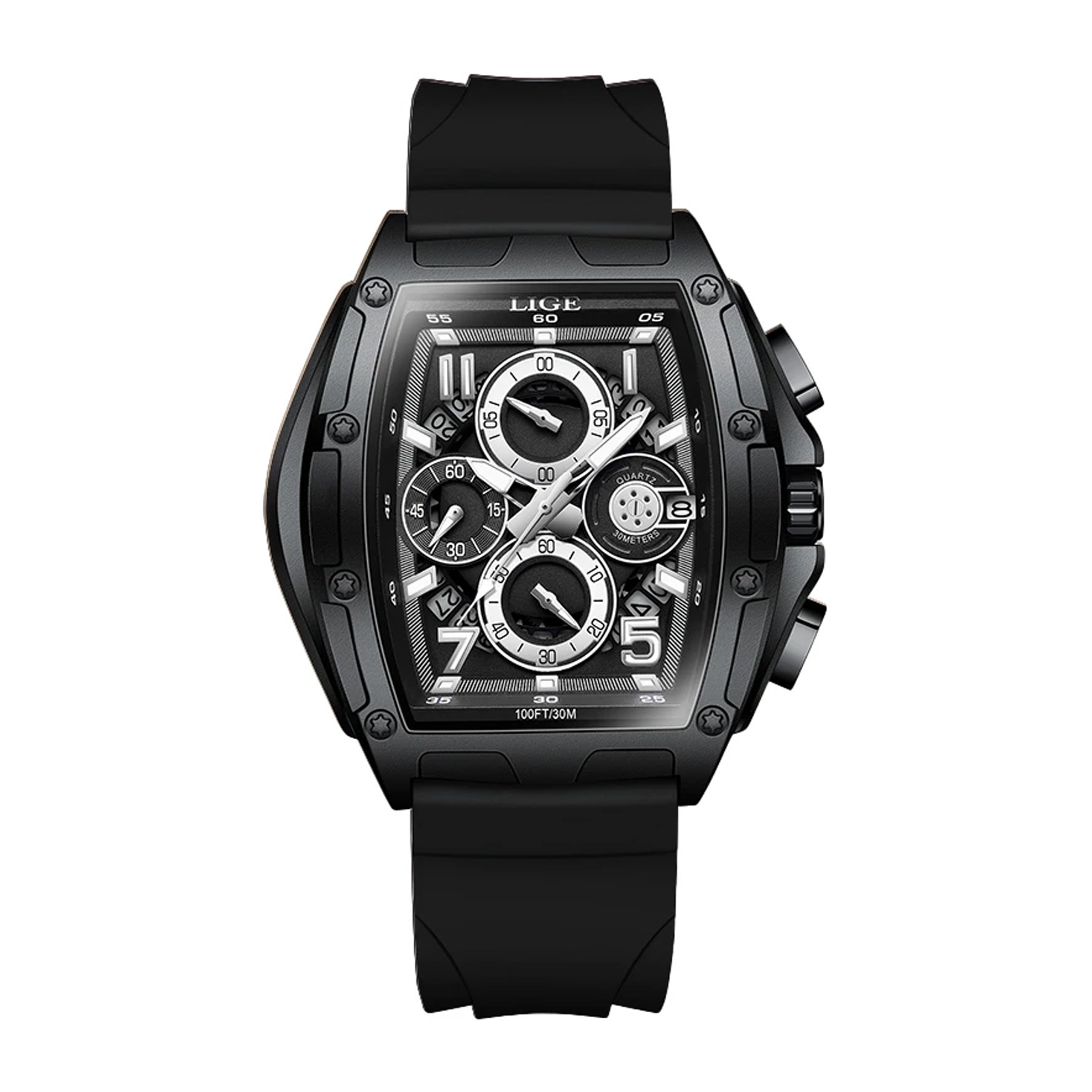 Ceas Barbati Lige 89110 Negru ,   Design Casual, Functii Multiple, Afisaj Luminos, Rezistent la Apa 3ATM