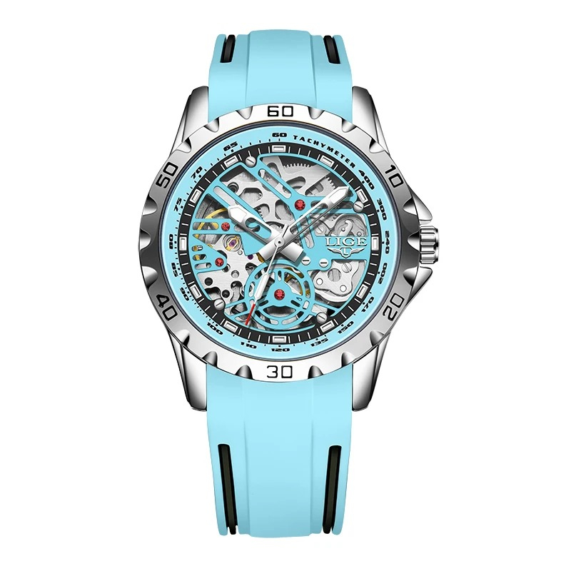 Ceas Barbati Lige 89118 Cyan ,   Ceas Mecanic, Design Sport, Functii Multiple, Afisaj Luminos, Rezistent la Apa 3ATM