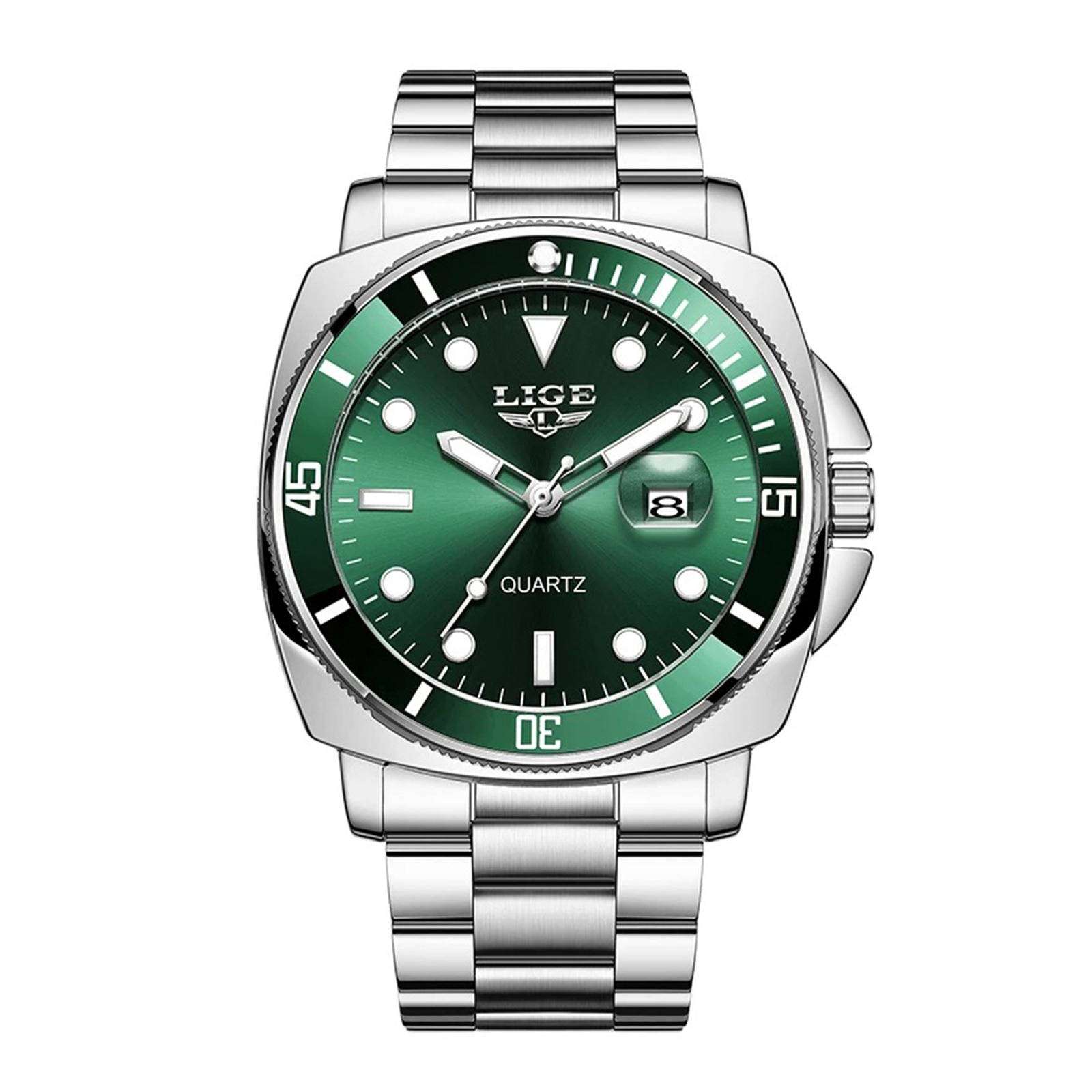 Ceas Barbati Lige 89155 Argintiu-Verde,   Design Business, Functii Multiple, Rezistent la socuri, Rezistent la Apa 3ATM