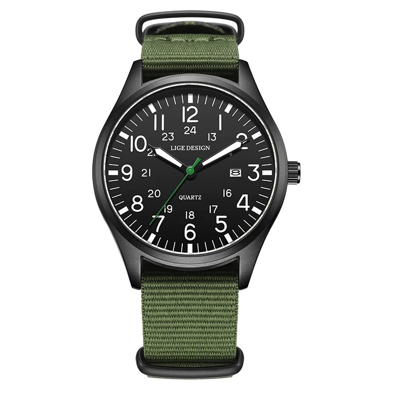 Ceas Barbati Lige 89178 Negru-Verde ,   Design Military, Functii Multiple, Rezistent la socuri, Rezistent la Apa 3ATM