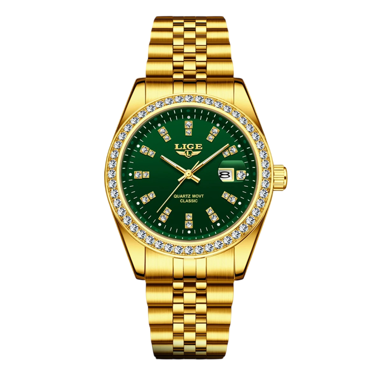 Ceas Barbati Lige 89183 Auriu-Verde ,   Design Business, Functii Multiple, Afisaj Luminos, Rezistent la Apa 3ATM