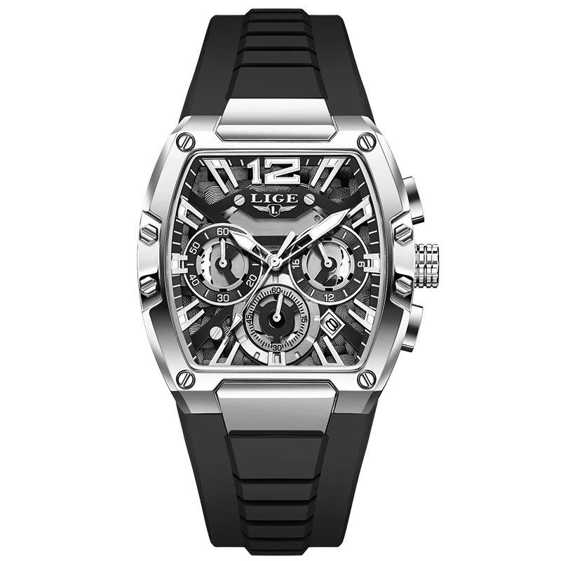 Ceas Barbati Lige 89206 Argintiu-Negru ,   Design Sport, Functii Multiple, Rezistent la socuri, Rezistent la Apa 3ATM