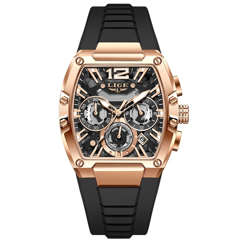 Ceas Barbati Lige 89206 Rose-Negru ,   Design Sport, Functii Multiple, Rezistent la socuri, Rezistent la Apa 3ATM