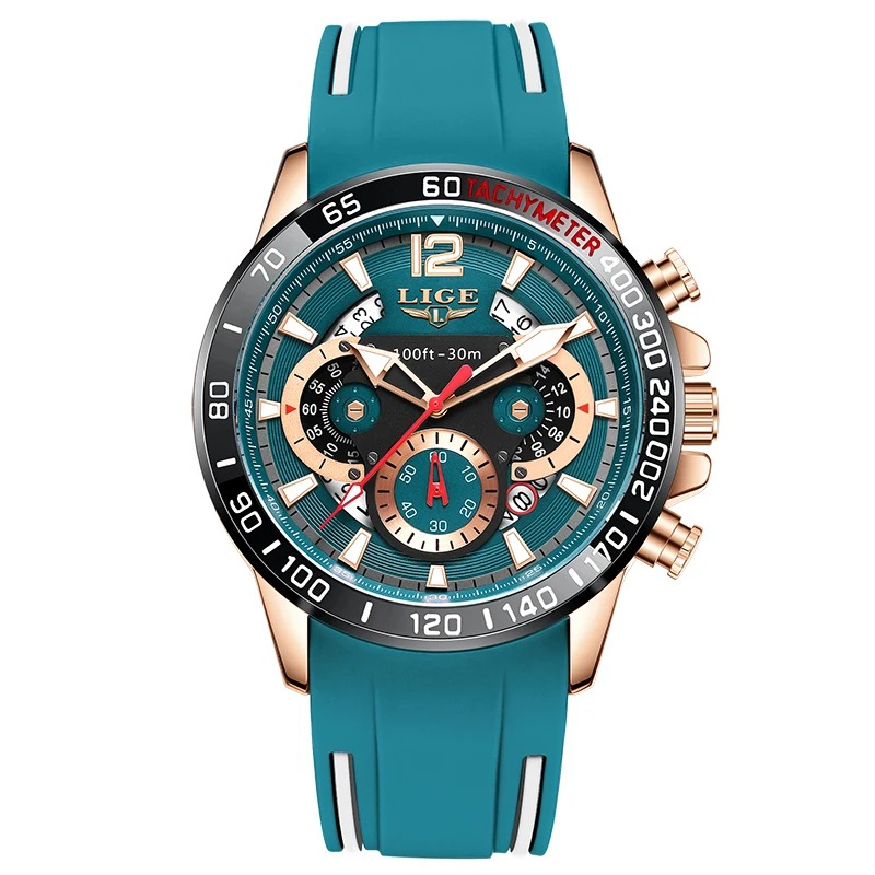 Ceas Barbati Lige 89213 Rose-Verde ,   Design Sport, Functii Multiple, Afisaj Luminos, Rezistent la Apa 3ATM