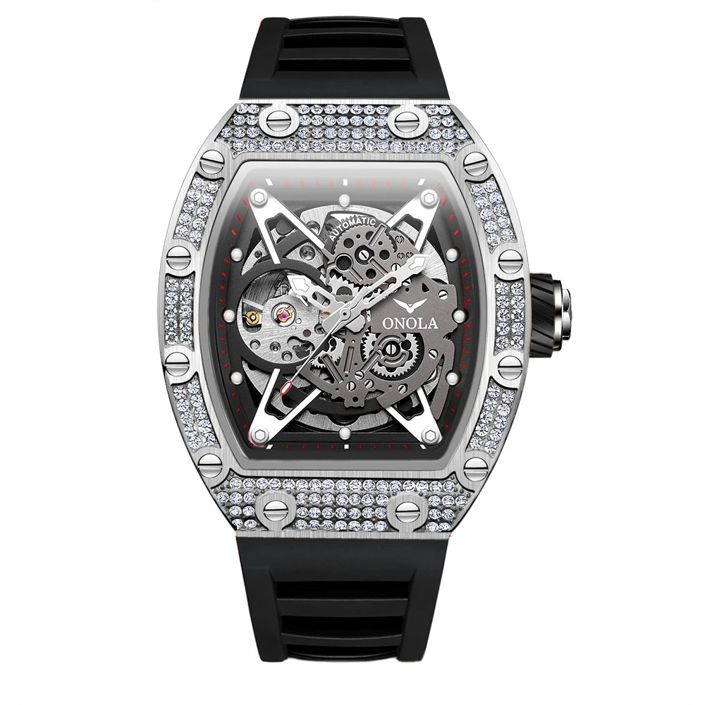 Ceas Barbati Onola 3838 Argintiu-Negru ,   Mecanic, Design Luxury, Luminos, Rezistent la Apa 3ATM
