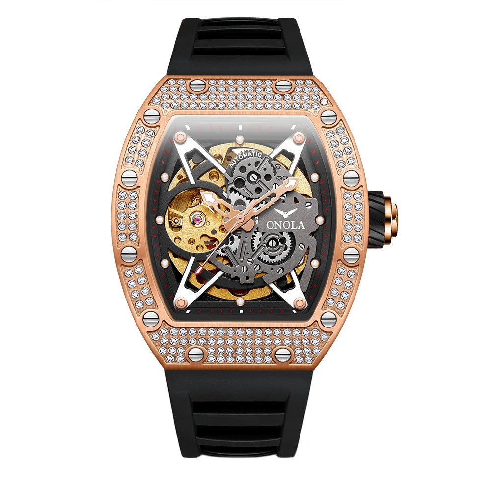 Ceas Barbati Onola 3838 Rose-Negru ,   Mecanic, Design Luxury, Luminos, Rezistent la Apa 3ATM
