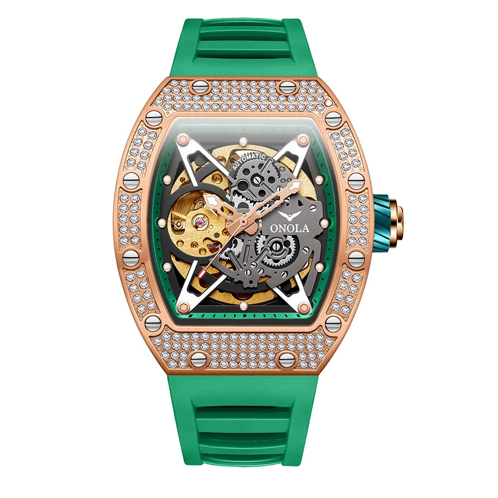 Ceas Barbati Onola 3838 Rose-Verde ,   Mecanic, Design Luxury, Luminos, Rezistent la Apa 3ATM