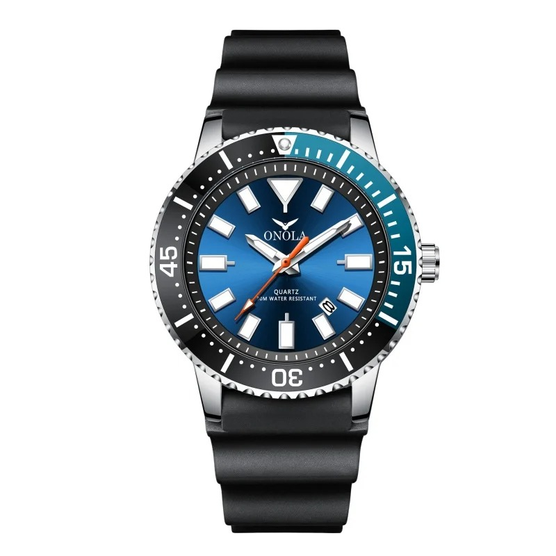 Ceas Barbati Onola 3850 Negru-Cyan ,   Design Casual, Quartz, Luminos, Rezistent la Apa 3ATM