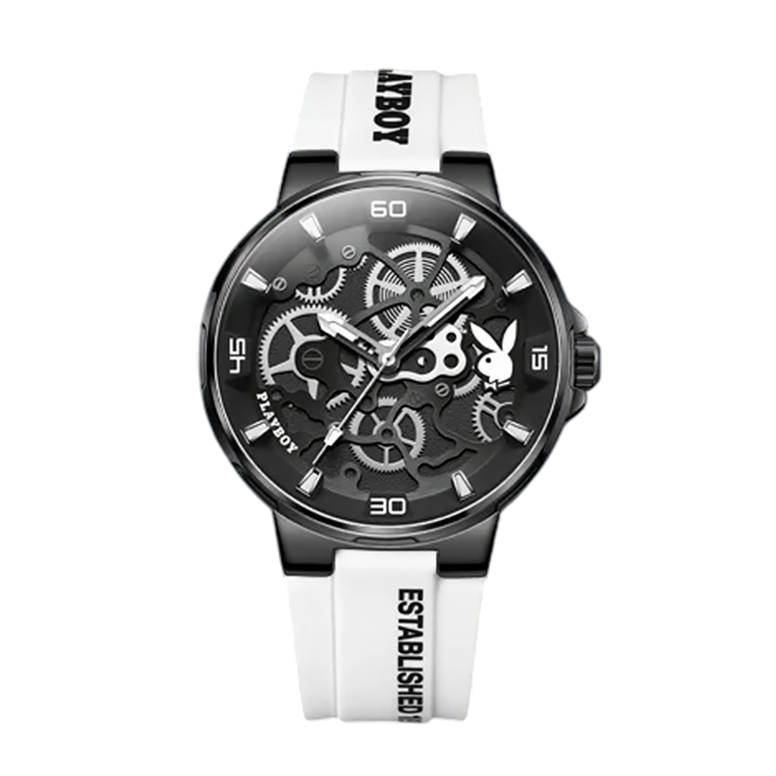 Ceas Barbati Playboy 3052 Alb-Negru ,   Design Luxury, Functii Multiple, Afisaj Luminos, Rezistent la Apa 3ATM