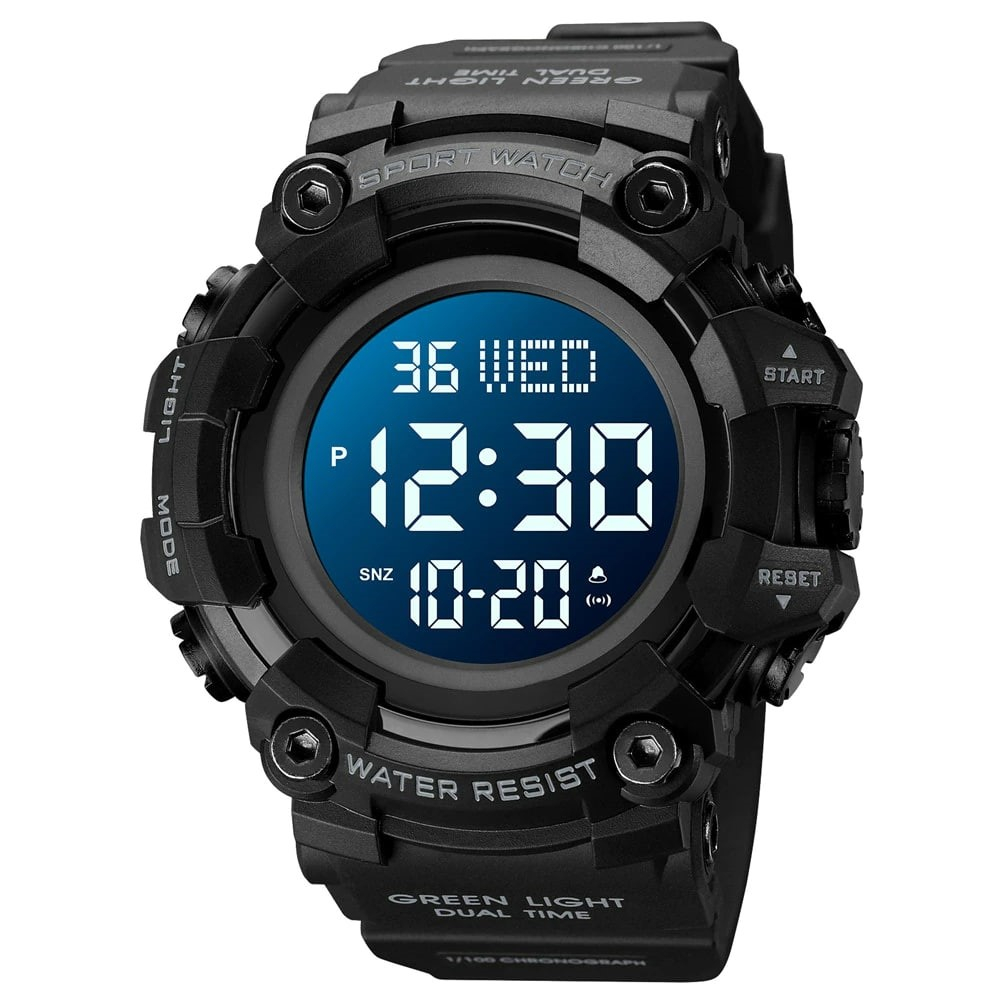 Ceas barbati Skmei Negru Sport Militar Digital Alarma 5 ATM Lumina Cornometru