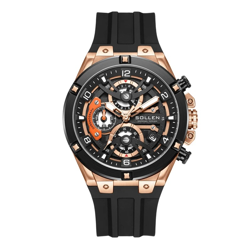 Ceas Barbati Sollen 89207 Negru ,   Design Luxury, Functii Multiple, Rezistent la socuri, Rezistent la Apa 3ATM